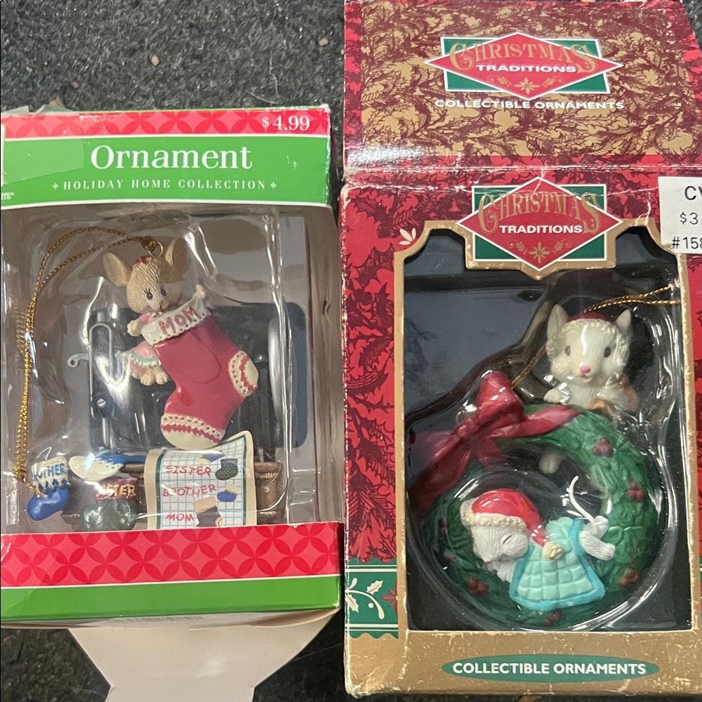Vintage mouse ornaments Collectible Ornament Set - Red and Green